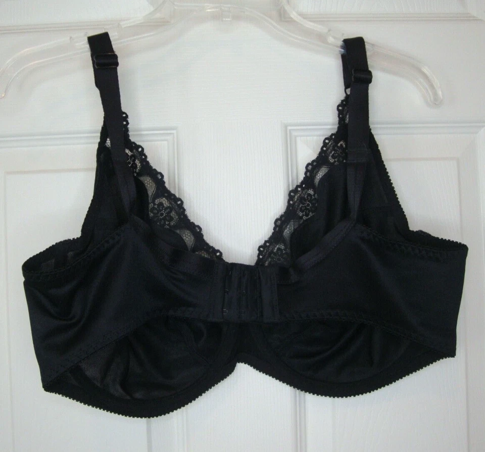 Hanes Lace Trim Bra 42DD Black Unlined UW Sexy Lingerie Non-Padded - Image 4 of 4