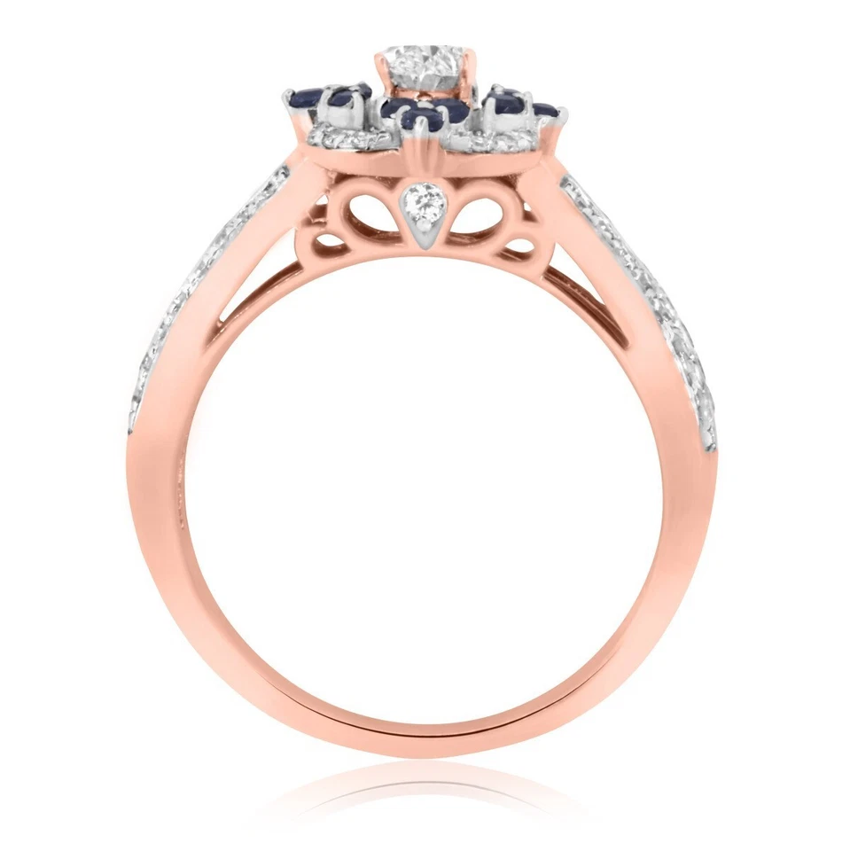 Anillo de compromiso de oro rosa de 14 quilates con halo de diamantes creado en laboratorio ovalado de 2,50 quilates Foto 3 de 4