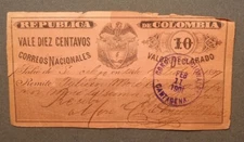 9699 Colombia, 10 Centavos, Feb. 11, 1901, about 132mm x 66mm, condition as show