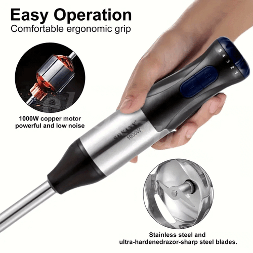 Hand Blender Electric 1000W Immersion Silent 4-in-1 Stick Mixer, Food Whisk New - Picture 6 of 15