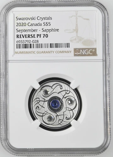 2020 Canada Birthstones Sapphire Swarovski Crystal $5 Silver Coin NGC PF70 - F16