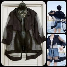 Wonens Black Patchwork Hooded Mesh Long Sleeve Zip Front Loose Jacket Sl
