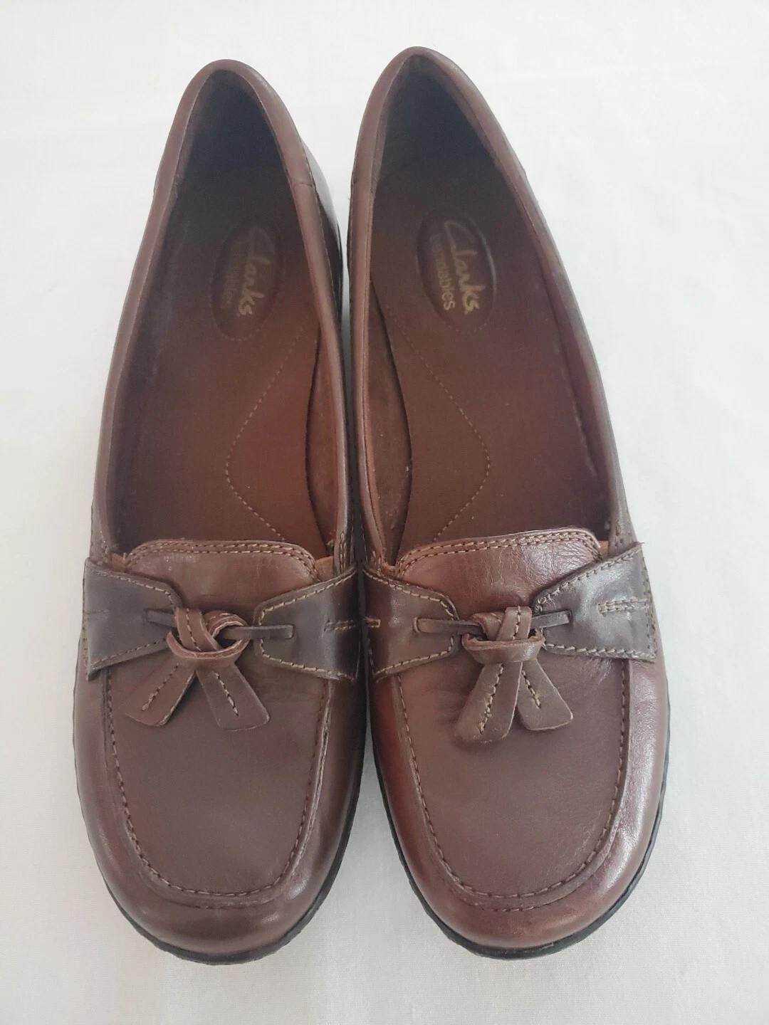 Mocassini slip on Clarks donna Ashland Bubble in pelle marrone con nappe taglia 10 stretti