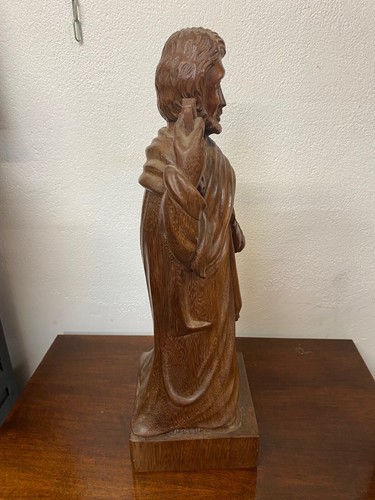 SCULPTURE RELIGIEUSE DE SAINT PIERRE BOIS MASSIF SIGNE LE GOFF - Foto 6 di 17