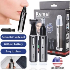 Kemei 3 IN 1 Nose Hair Trimmer Electric Ear Eyebrow Beard Shaver Grooming Kit US