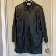 Mario Vittorio Women's Leather Coat Size 14 Black Made In Italy