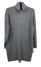 Falls Creek Womens Gray Ribbed Knit Long Sweater Dress Large Half Zip High Neck