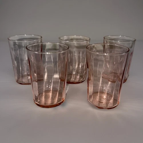lot 5 3.25” pink depression juice Glasses Ribbed Design