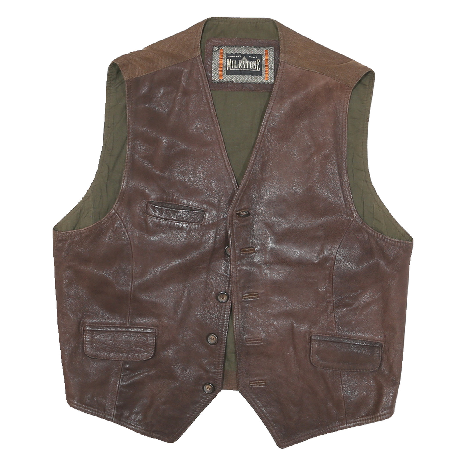 Chaqueta MILESTONE Para Hombres Cuero Marrón Botón M Cuero Liso Elegante Inteligente Informal