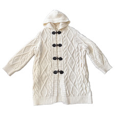 Mango Womens S Cozy Cream Hood Cable Knit Lon...