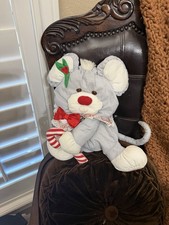 Vintage 1987 Fisher Price Puffalump Gray Christmas Mouse Plush Candy Cane 13"