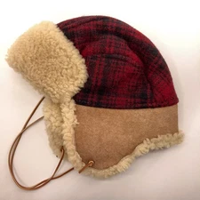 Red Black Retro Trapper Hat With Sherpa Fleece Lining