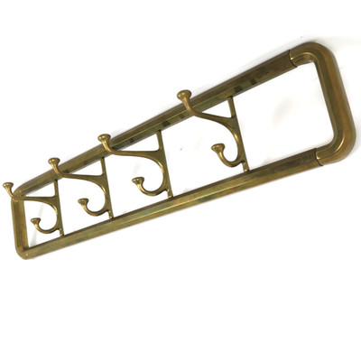 Art Deco Brass Wall Coat Rack Hook German 30's 40's Gold 62,5x13,5cm MCM Vintage