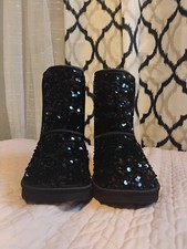 UGG Classic Short Chunky Sequin Black Sparkle Boots New Girls Size 4