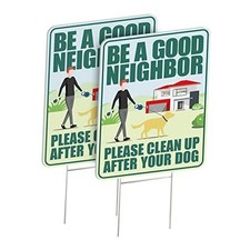 Clean Up After Your Dog Signs 2 Pack 12"x9" with Metal Stake, No Pooping Signs