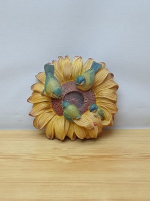 Vintage 60er Jahre Bossons Chalkware Sonnenblume & Blaumeise Vögel Wandrelief