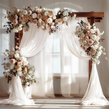 Wedding Arch Draping Fabric, White Sheer Backdrop with Floral Decor, Indoor Cere