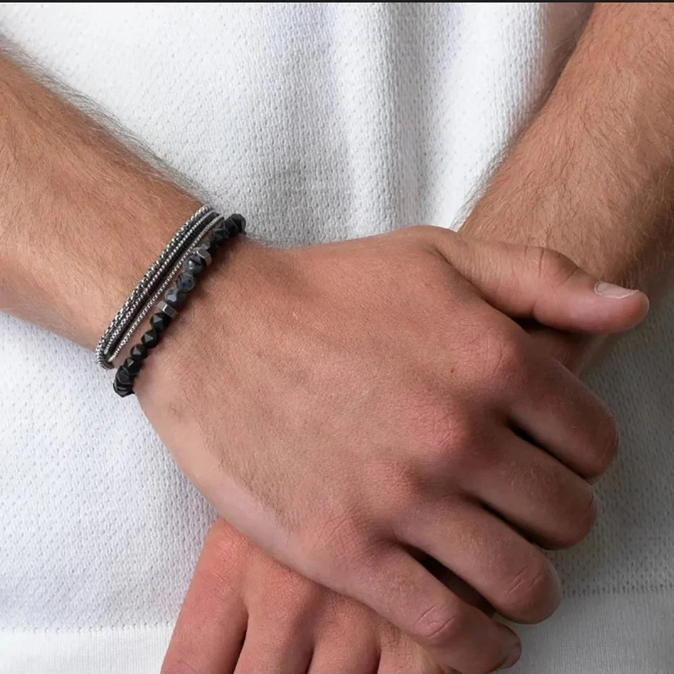 Браслеты из черного камня с бисером регулируемая цепочка комбинированные мужские ювелирные изделия 2 шт. - Изображение 4 из 4