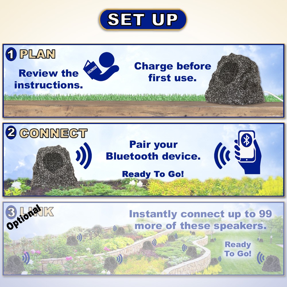 Theater Solutions Wireless 60W Rechargeable Bluetooth Rock Speaker Granite