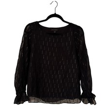Banana Republic Womens Black Metallic Long Sleeve Ruffle Wrist Blouse Size Small