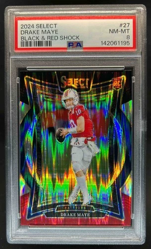 2024 Select Drake Maye Concourse RC Black and Red Prizm Shock #27 Patriots PSA 8