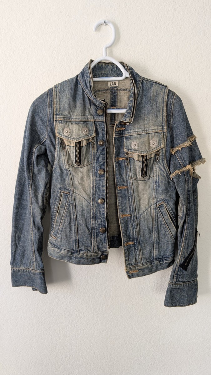 00s archive L.G.B. denim jacket Gジャン 00s Le Grande Bleu (L.G.B) 'Biker' Cut Distressed Denim