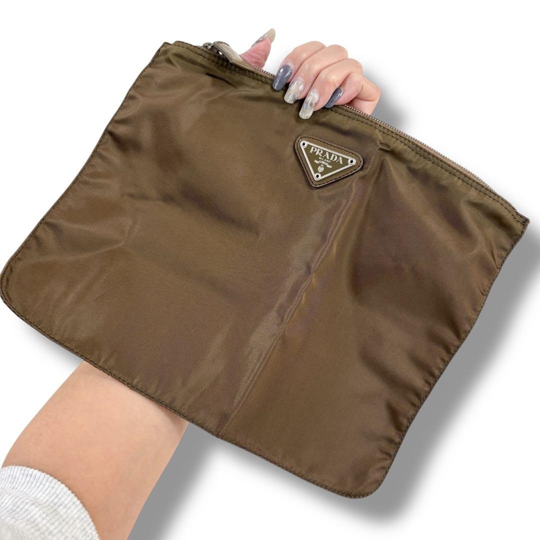 PRADA Triangular Nylon Pouch Large Brown Vintage … - image 10
