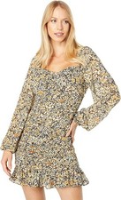 Astr The Label Womens Marcella Printed Ruched Ruffled Mini Dress, Yellow/M