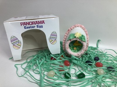 4'' Sugar Easter Egg Panorama Diorama Flowers Whimsical Decor Pink Frosting W/Box