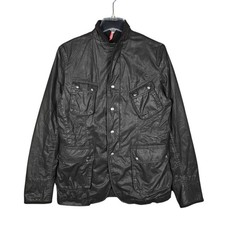 J Lindeberg Jacket Mens Large Waxed Cotton Biker Black Slant Pockets Moto