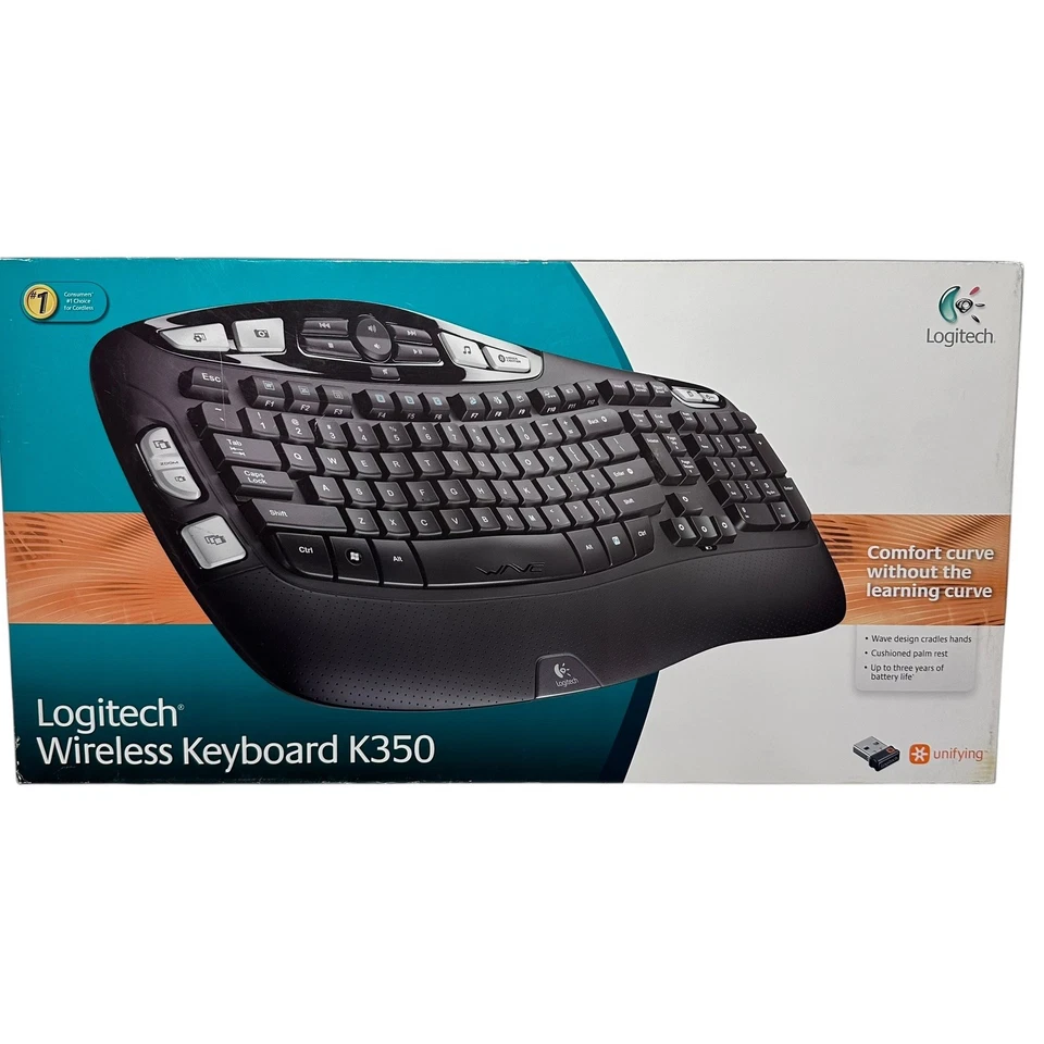 NUEVO SELLADO Logitech K350, 920-001996 Teclado Inalámbrico Comfort Wave, Negro Foto 2 de 4