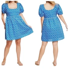 Rhode x Target Blue Eyelet Puff Sleeve Mini Dress, Plus Size XXL