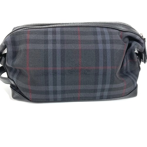 BURBERRY Logo Check Pattern Pouch Clutch Bag Unisex Black Nylon Canvas Leather