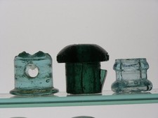 3 lightning rod glass insulators, aqua crosstop, teal Patent Feb. 5, 1850, spool