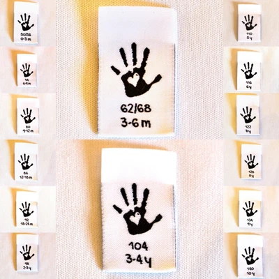 MARKENLOS 10 gewebte Grössenetiketten Baby Kinder Kleidung Grössen Handmade Label