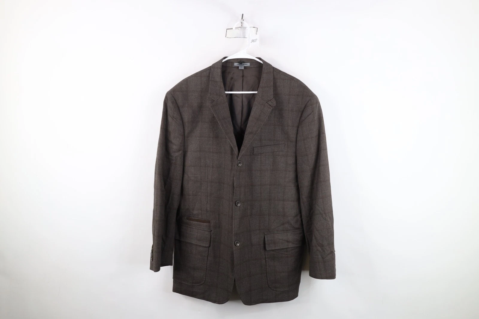 Johnston & Murphy Mens XL 3 Button Suit Coat Blazer Jacket Coat Brown Plaid image 1