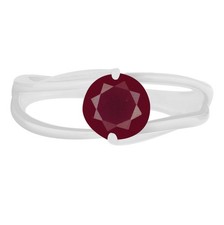 Solid 14KT White Gold & 1.00Ct Round Shape 100% Natural Red Ruby Women's Ring