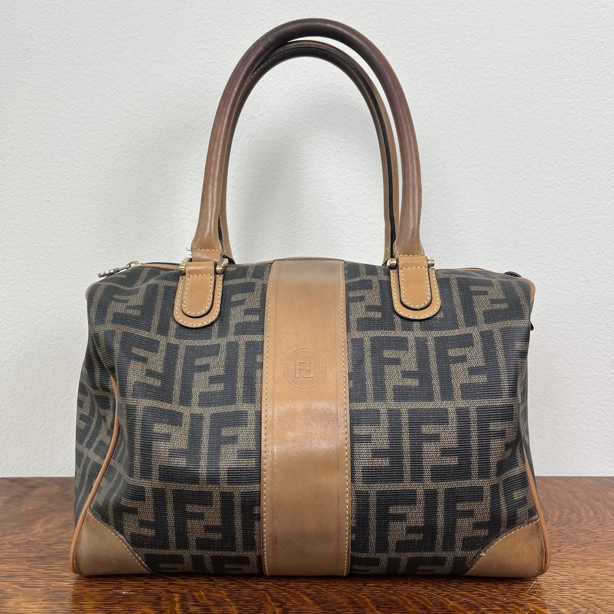 Vintage Fendi Purse Zucca FF Boston Bag Speedy Leather Brown