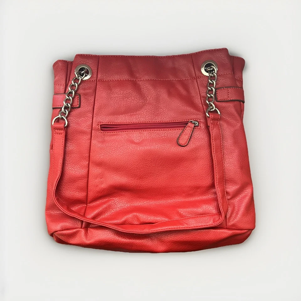 Marco Tozzi Red Faux Leather Bag w/Double Partial Silver Chain Straps - Image 2 of 4