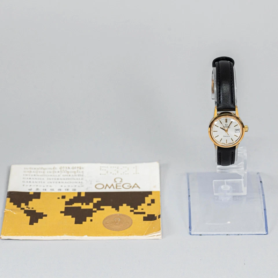 Sin aranceles *casi como nuevo con papel* OMEGA 1973 Geneve Cal.684 automático 22 mm para mujer Foto 2 de 4