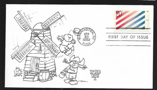 NETHERLANDS DIPLOMACY WITH USA 200TH ANNIV  1982 KOVER KIDS WINDMILL CACHET FDC