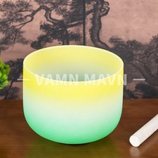 432Hz Frosted Colored E Solar Plexus Chakra Quartz Crystal Singing Bowl 8"+Bag