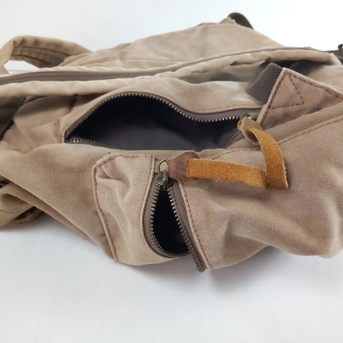 Vintage Canvas Leather Straps Trim Backpack Khaki Rucksack Pockets By Augur - Picture 6 of 12