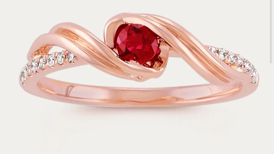Shane Co 14K Solid Rose Gold Natural Round Red Ruby Diamond Woman’s Lady’s Ring - Image 2 of 4