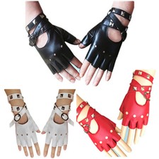 Fingerless Faux Leather Gloves Hollow Out Belt Rivet Street Dance Women Glove