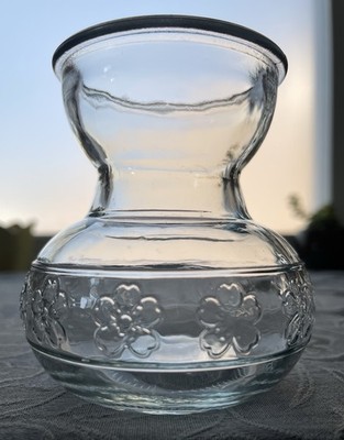 Clear Glass 4  Embossed Flowers Bulb Forcing Vase Paperwhites Hyacinths Tulips