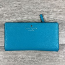Kate Spade Grand Street Stacy Bifold Leather Slim Wallet Turquoise Blue Money