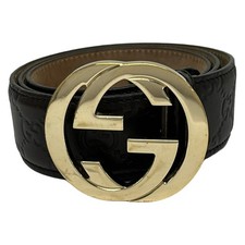 GUCCI 397660 Dark Brown Gold Leather Hardware Belt