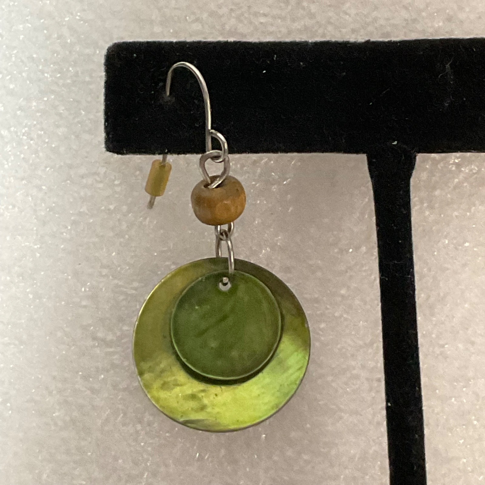 Green Shell Disc Dangle Drop Earrings Boho Beaded… - image 2