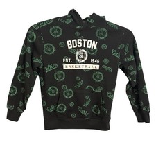 NBA Boston Celtics Youth Hoodie Black Green All Over Print Sweatshirt M 10-12
